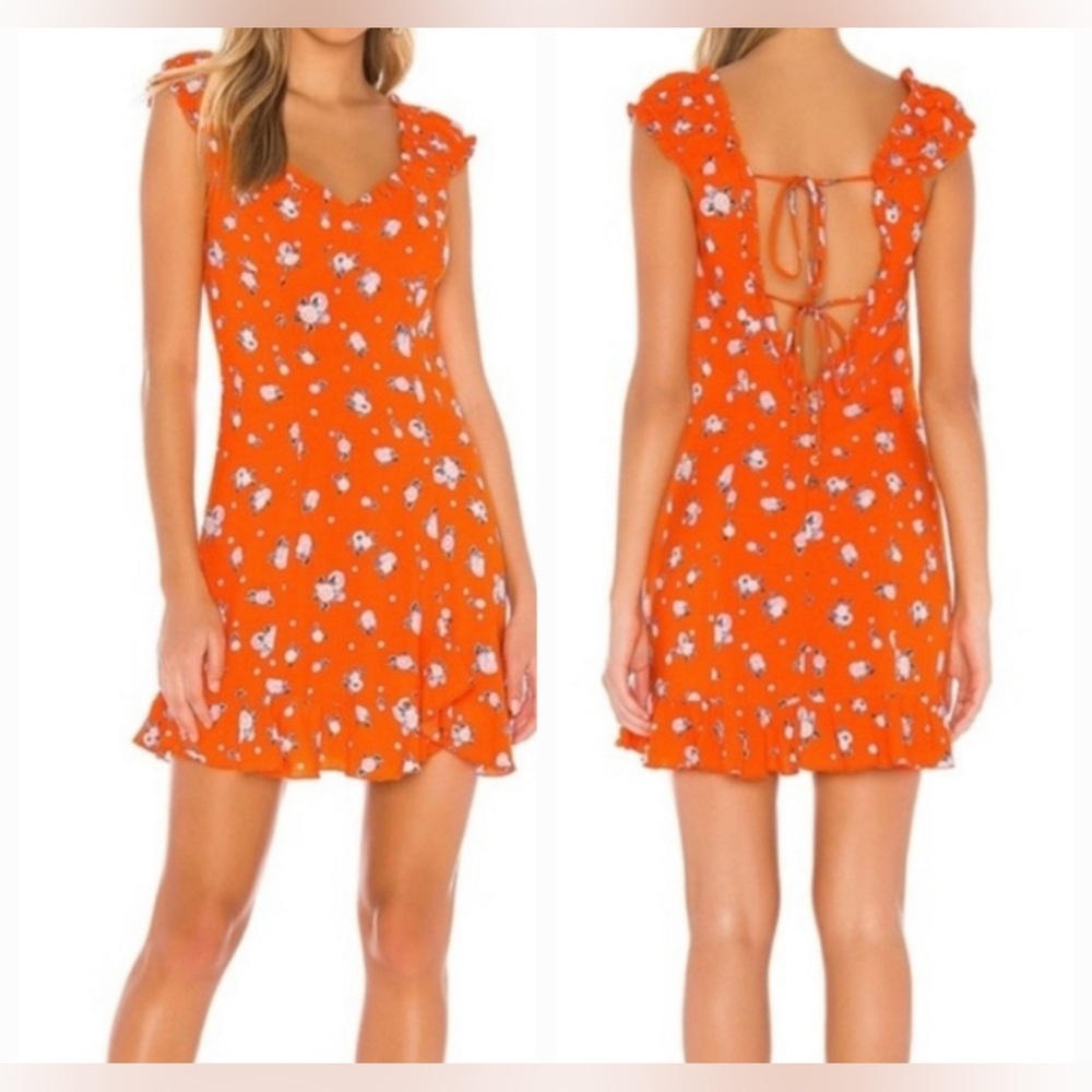 Free People Like A Lady Floral Open Back Mini Dress in Orange Combo Size L